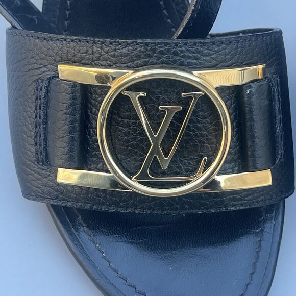Louis Vuitton Horizon leather sandals Gold Logo Buckle Block Heels 38.5 US 8 - Picture 2 of 11